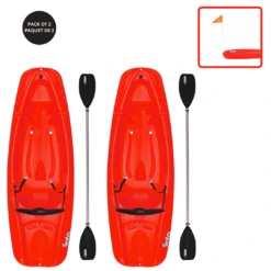 Pelican Sport Combo – 2 Solo Kids Kayaks With Paddles And Backrest – Red Kayaks, SUP, Boats And Sleds